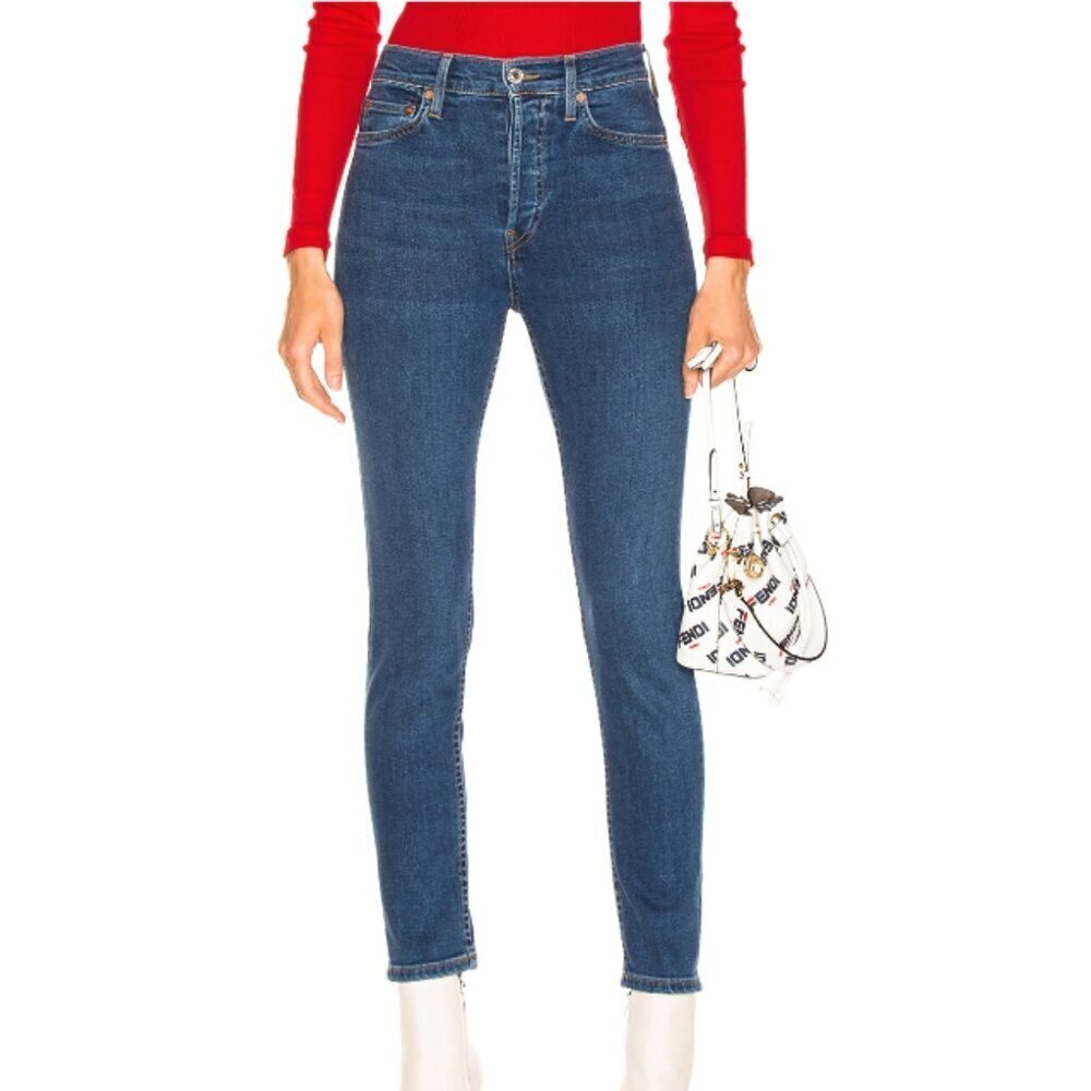RE/DONE High Rise Ankle Crop Jeans Denim Cotton Blend Medium Wash Blue Size 27
